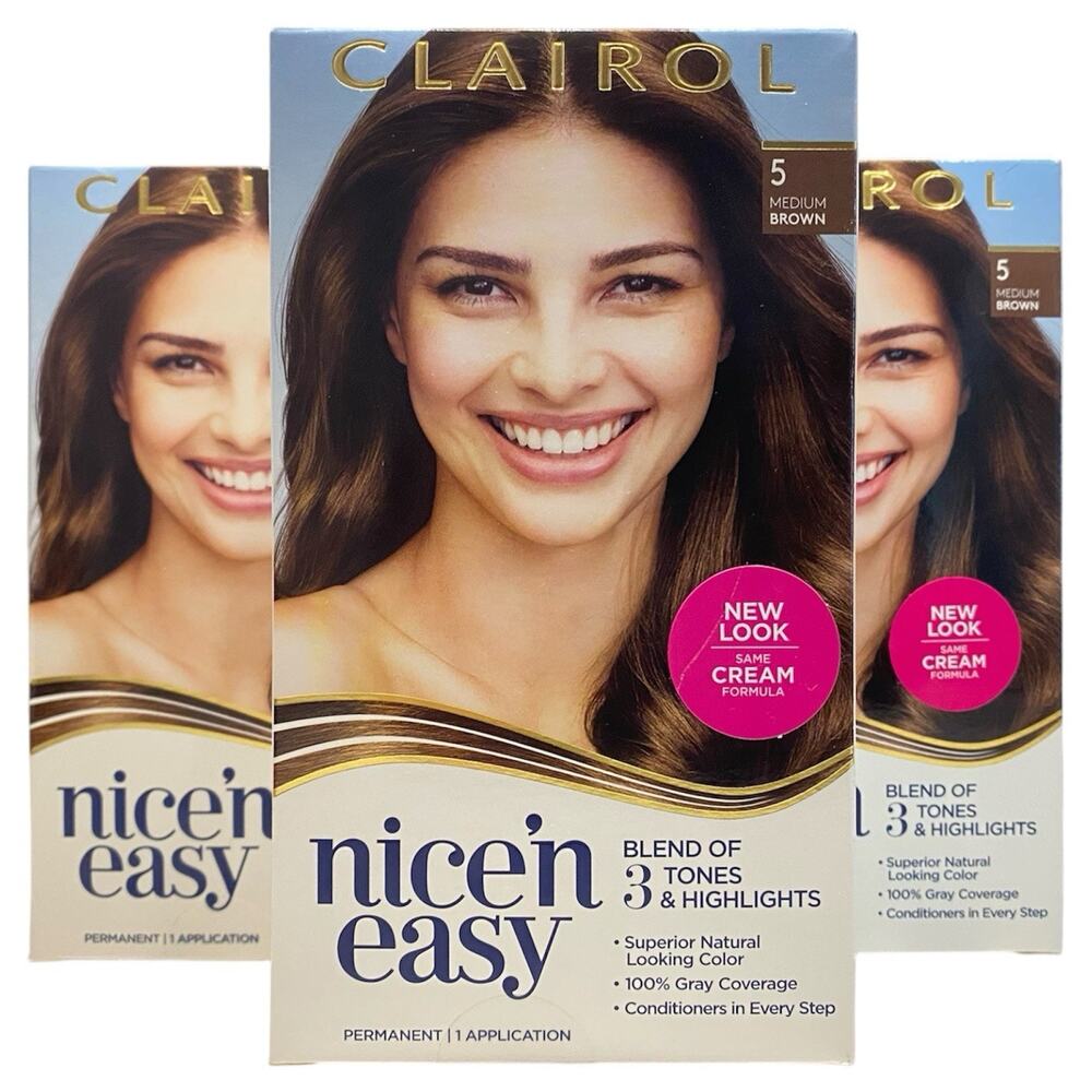 Clairol Nice'n Easy Permanent Hair Dye 5 Medium Brown Hair Color, Pack of 3
